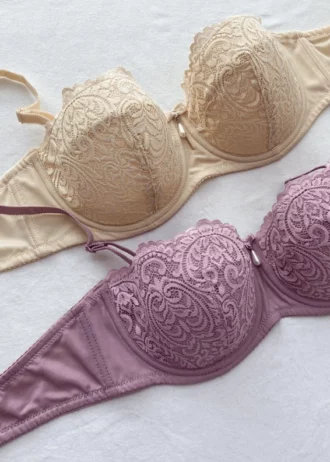 gentle-beige-and-pink-balconette-bras-with-lace-on-the-cups-and-without-push-up