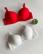 white-and-red-smooth-bras-with-lace-on-the-edge-and-push-up-for-D-cup-with-a-plant-nearby