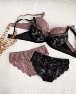 pink-and-black-and-beige-sets-of-underwear-with-beautiful-lace-pattern