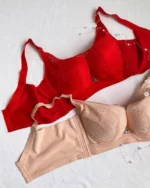 smooth-red-and-beige-bustier-bras-with-lace-mesh-on-the-cups