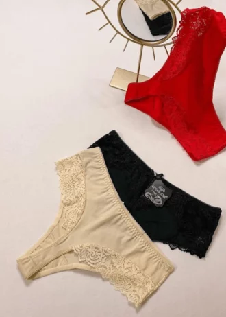 smooth-red-black-and-beige-thongs-with-lace-L-XL-2XL-Coeur-Joie-with-a-mirror