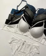 modern-lace-sets-of-bustier-bras-with-push-up-and-panties-with-belts-of-different-colors