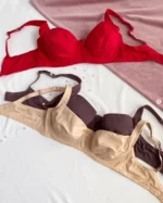 modern-and-smooth-red-plum-and-beige-balconette-bras-without-foam-and-with-bows-and-wide-straps