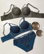 khaki-and-blue-lace-sets-of-bustier-bras-with-push-up-and-panties-with-belts