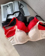 gentle-red-black-and-beige-classic-bras-with-thin-and-soft-foam-and-flower-pattern-D-cups