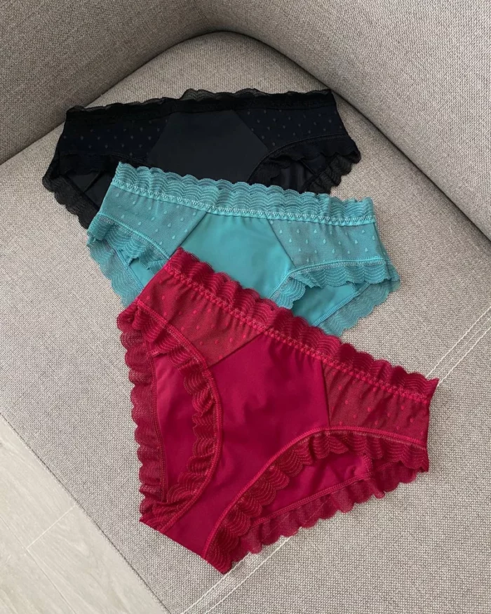 cute black greenish blue and burgundy panties with fiber, lace and mesh L-2XL