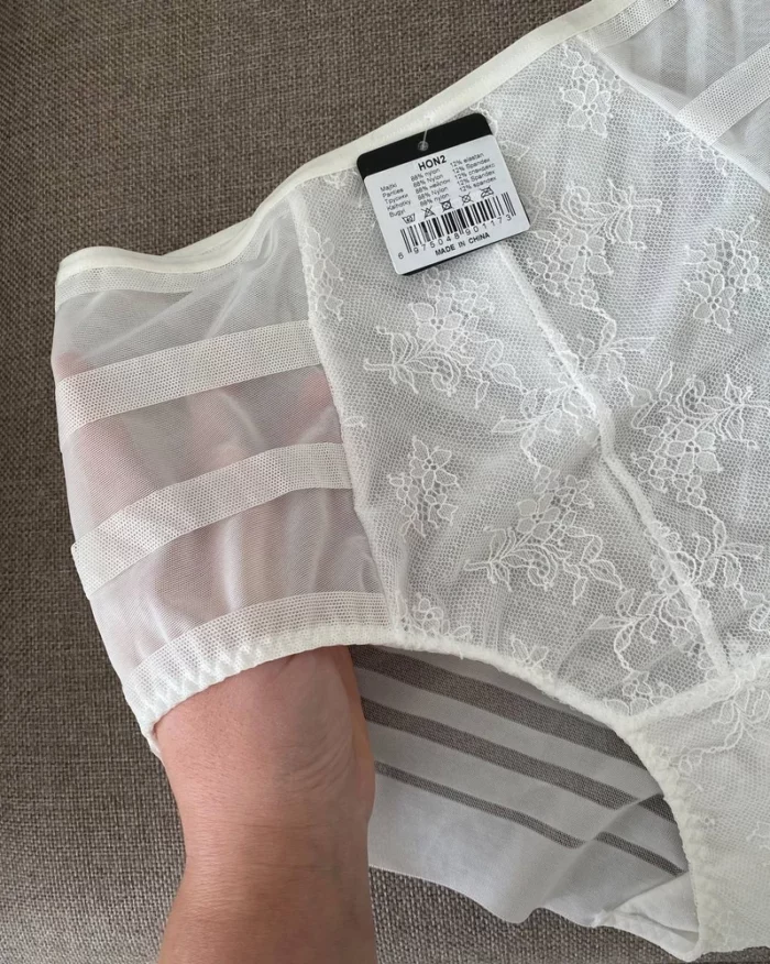 interesting white high-waisted panties with geometric pattern