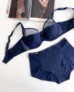 luxurious smooth blue bra with thin foam and D cups with mesh and smooth high-waisted panties Lanny Mode